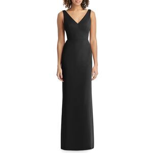 Social Bridesmaids Women Black Chiffon V-Neck Back Tie Trumpet Gown Size US 8R